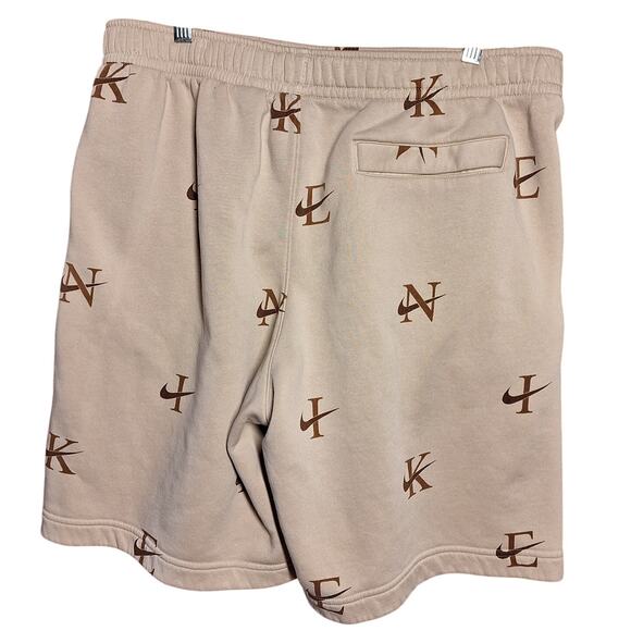 Nike men's XL club fleece shorts khaki tan all over logo print sweatshorts soft - Picture 2 of 4